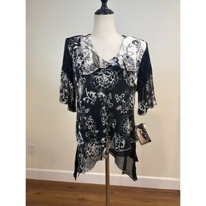 NWT Vtg 90s Spencer Alexis Blouse 8 Black  Floral Top whimsigoth Ethereal Fariy